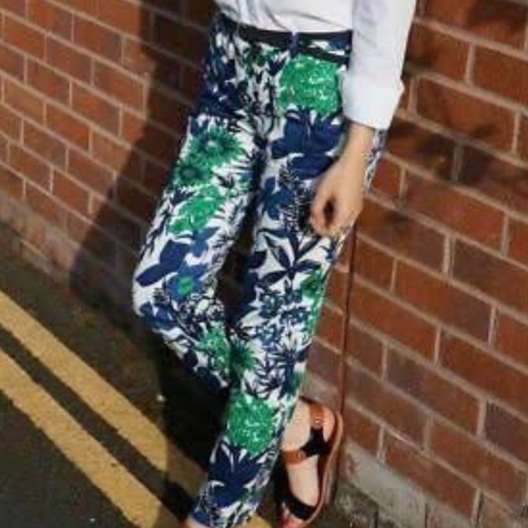 ZARA BASIC Floral Print lightweight Cotton twill Pants/Trousers Size 4 - Picture 1 of 6